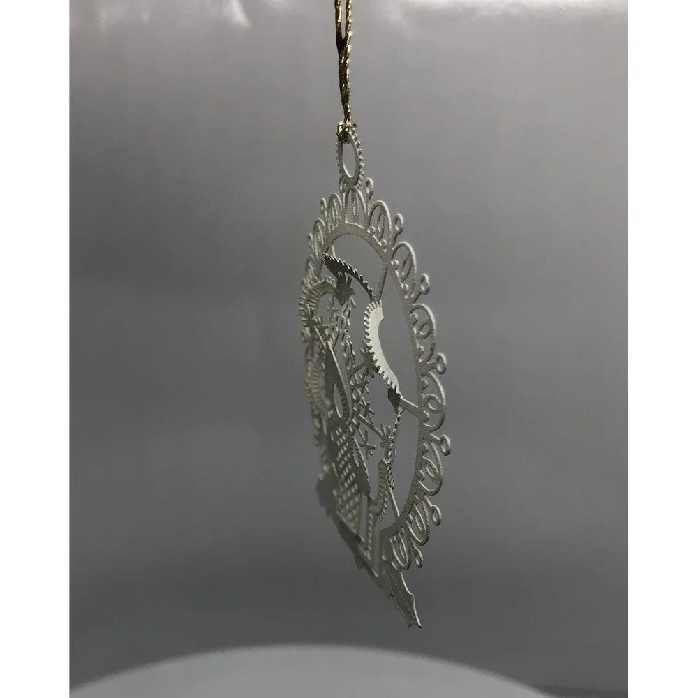 Vintage Christmas Ornament White‎ Type Metal Candle Delicate Cut-Out 2.5